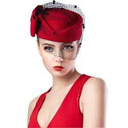 Lawliet T166 Fascinator für Damen, aus Wollfilz, Rot von Lawliet