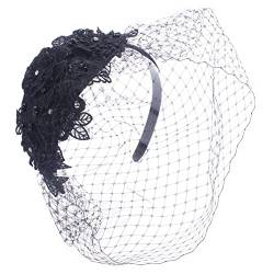 Lawliet T528 Damen-Stirnband mit breitem Netz, mit Kristallverzierung, Spitze, Schwarz von Lawliet
