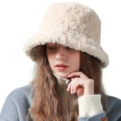 Laxier Damen Winter Fuzzy Faux Fur Bucket Hat Slouchy Warmer Fisherman Hüte für Frauen Weiche Flauschige Warme Kappe, 3188-Beige, Einheitsgröße von Laxier