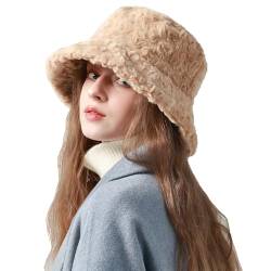 Laxier Damen Winter Fuzzy Faux Fur Bucket Hat Slouchy Warmer Fisherman Hüte für Frauen Weiche Flauschige Warme Kappe, 3188 - Braun, Einheitsgröße von Laxier