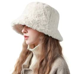 Laxier Damen Winter Fuzzy Faux Fur Bucket Hat Slouchy Warmer Fisherman Hüte für Frauen Weiche Flauschige Warme Kappe, 3188 - Weiß, Einheitsgröße von Laxier