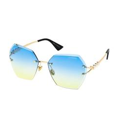 Layoners Xena Damen Sonnenbrille, UV400-Schutz, Dünne Verlaufsgläser, Übergröße, Rahmenlos, Universelle Passform (Gelb/Blau) von Layoners