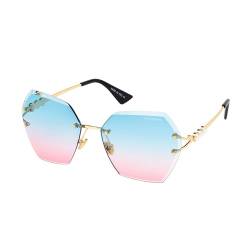 Layoners Xena Damen Sonnenbrille, UV400-Schutz, Dünne Verlaufsgläser, Übergröße, Rahmenlos, Universelle Passform (Pink/Blau) von Layoners