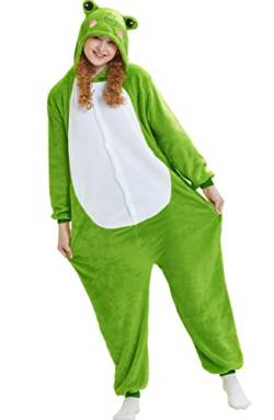 LazLake Frosch Kostüm Onesie Jumpsuit Tier Relax Kostuem Damen Herren Pyjama Fasching Halloween Schlafanzug Cosplay Erwachsene Karneval Einteiler LDE SHL8-Dark Qingwa-S von LazLake