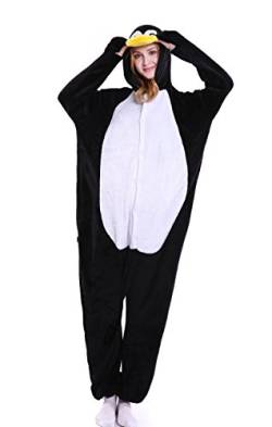 LazLake Pinguin Kostüm Onesie Jumpsuit Tier Relax Kostuem Damen Herren Pocket Pinguin Pyjama Fasching Halloween Schlafanzug Cosplay Erwachsene Karneval Einteiler M-LDE SHL8-Qie-S von LazLake