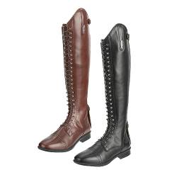 Lazura - Damen Reitstiefel Bologna | Reitstiefel für Damen in Schwarz | Damen Stiefel aus Leder | Polo Reitstiefel mit Schnürung vorn & Reißverschluss hinten | Größe 37 standard von Lazura