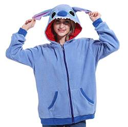 Lazutom Unisex Cartoon Cosplay Hoodies Frauen Anime Zipper Sweatshirt Jacke Mantel (Blue Stitch, Mittel) von Lazutom
