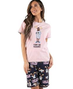 Lazy One Bermuda Kurz- und T-Shirt Set, süßes Pyjama-Lounge-Set für Damen, Sommer Loungewear, Don't Do Mornings Bermuda Short Set, L von Lazy One