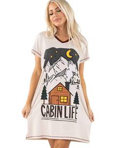 Lazy One Damen Nachthemd Lustiges V-Ausschnitt Schlafshirt für Frauen, Cabin Life Nachthemd, Large-X-Large von Lazy One