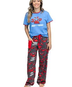 Lazy One Damen-Pyjama-Set, kurze Ärmel mit niedlichen Drucken, entspannte Passform, Pyjama-Set "Crabby in the Morning", S von Lazy One