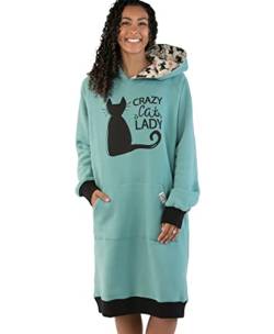 Lazy One Oversized Hoodie Sweatshirt Bequeme Nachtwäsche Tier (Crazy Cat Lady, S/M) von Lazy One