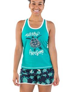 Lazy One Passender Pyjama für Damen, niedliche Pyjama-Shorts und Tank Top Set, Turtley Awesome, XL von Lazy One