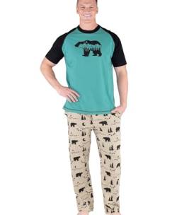 Lazy One Pyjama-Sets für Herren, kurzärmeliges Baumwoll-Pyjama-Hemd und Hose mit lustigen Tierdrucken, bequemer Pyjama für Herren, Pyjama-Set mit Bergbär-Motiv, X-Large von Lazy One