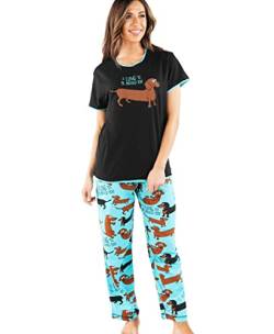 Lazy One Women's Pajama Set, Short Sleeves with Cute Prints, Relaxed Fit, Dog, Dachshund, Animal (Long to Be Around You, Large) von Lazy One