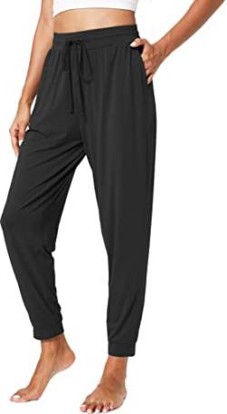 LazyCozy Damen Bambus Jogginghose Leichte Lose Yoga Sweatpants Casual Lounge Pyjama Hose mit Taschen, Schwarz, Large von LazyCozy