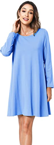 LazyCozy Damen-Nachthemd aus Bambus, langärmelig, bequemes Schlafshirt, Witt Blue, XL von LazyCozy