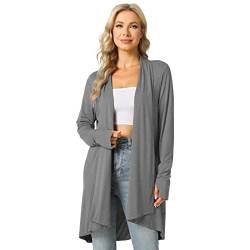 LazyCozy Damen-Strickjacke, vorne offen, langärmelig, leicht, drapiert, Stretch, Jersey, Topper, Meliert, Grau, Groß von LazyCozy