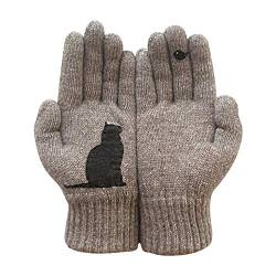 Lazzboy Handschuhe Damen Wollhandschuhe Herbst Und Winter Warme Katze Druckhandschuhe Touchscreen Winterhandschuhe Frauen Fäustlinge Damenhandschuhe Mehrweg (Braun) von Lazzboy Store