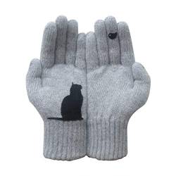 Lazzboy Handschuhe Damen Wollhandschuhe Herbst Und Winter Warme Katze Druckhandschuhe Touchscreen Winterhandschuhe Frauen Fäustlinge Damenhandschuhe Mehrweg (Grau) von Lazzboy Store