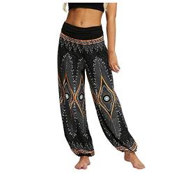 Lazzboy Haremshosen Frauen Lose Schritt Hose Retro Gedruckt Yoga-Hosen Damen Yogahose Haremshose Hippie Strandhose Pilates Sommerhose Boho Freizeithose Pumphose (Gelb,L) von Lazzboy Store