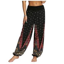 Lazzboy Haremshosen Frauen Lose Schritt Hose Retro Gedruckt Yoga-Hosen Damen Yogahose Haremshose Hippie Strandhose Pilates Sommerhose Boho Freizeithose Pumphose (Rot,XL) von Lazzboy Store