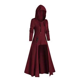 Lazzboy Karneval Kostüm Damen Gothic Kleidung Vintage Retro Kleid Mit Kapuze Langarm Zip Bandage Mittelalter Lange Mantel Festival Party Frauen Umhang Tops Tasche (Rot,L) von Lazzboy Store