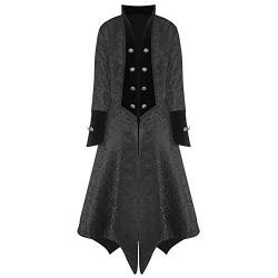 Lazzboy Kostüm Damen Punk Style Stehkragen Retro Smoking Mantel Lange Knopfjacke Steampunk Frack Gothic Gehrock Mittelalter Jacke Viktorianisch Renaissance Pirat Viking (Schwarz,3XL) von Lazzboy Store