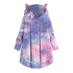 Lazzboy Mantel Damen Winter Winterjacke Tie-dye Frauen Plüschtasche Krawatte Gefärbt Katzenohren Dicker Outwear Jacke Mit Kapuze Taschen Vintage Oversize Coats (Blau,5XL) von Lazzboy Store