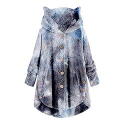 Lazzboy Mantel Damen Winter Winterjacke Tie-dye Frauen Plüschtasche Krawatte Gefärbt Katzenohren Dicker Outwear Jacke Mit Kapuze Taschen Vintage Oversize Coats (Marine,5XL) von Lazzboy Store