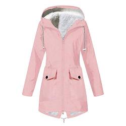 Lazzboy Regenmantel Frauen Plüsch Regen Kapuzenregenmantel Winddichter Jackenmantel Damen Gefüttert Wasserdicht Winter Warme Lang Regenjacke Mit Kapuze Windbreaker (Rosa,M) von Lazzboy Store