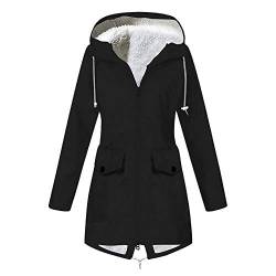 Lazzboy Regenmantel Frauen Plüsch Regen Kapuzenregenmantel Winddichter Jackenmantel Damen Gefüttert Wasserdicht Winter Warme Lang Regenjacke Mit Kapuze Windbreaker (Schwarz,5XL) von Lazzboy Store