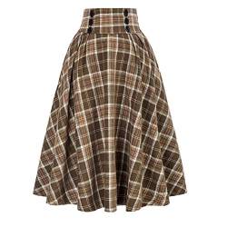 Lazzboy Rock Damen Kurz Petticoat Frauen Plaid Vintage High Waist Rockabilly A Linie Retro Swing 1950 Röcke Kariert Kilt-Rock Faltenröcke Tartan Minirock Skirt (Gelb,XL) von Lazzboy Store