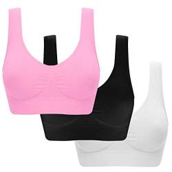 Lazzboy Store 3er Pack Damen Gepolsterter BH Push Up Ohne Bügel Sport Yoga Stretch Bustier Pure Color Plus Size Ultradünner Sport-BH Mit Großem Voll-BH-Cup-Tops(Pink,2XL) von Lazzboy Store