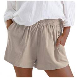 Lazzboy Store Shorts Damen Bermuda Aus Leinen | Lässige Kurze Hose Shorts Für Den Strand Pants - Hotpants Frauen Sommer Casual Solide Elastic Waist Taschen(Beige,M) von Lazzboy Store