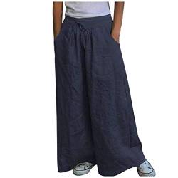 Lazzboy Store Sommerhosen Damen Locker Leinenhose Plus Größe Freizeithose Hosenrock Haremshose Yogahose Hose Mit Weitem Bein Lässige Knöchellange Lose Damenhose(Blau,5XL) von Lazzboy Store