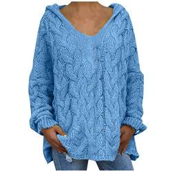 Lazzboy Store Strickpullover Damen Tops Frauen Lose Große Einfarbige Kapuze Langarm Pullover Grobstrick Mit Oversize Pulli Einfarbig Oberteile S-3XL (Blau,3XL(44)) von Lazzboy Store