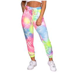 Lazzboy Store Sweathose Jogginghose Frauen Tie-dye Print Elastic Waist Trainingsanzug Damen Sporthosen Loose Fit Elastischer Bund Traininghose Mit Taschen Freizeithosen(Rosa,L) von Lazzboy Store