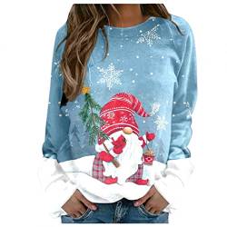 Lazzboy Store Sweatshirt Damen Pullover Weihnachten Katze Weihnachtsbaum Langarmshirt Oberteil Weihnachtspullover Christmas Xmas Bluse Frauen Shirt Langarm Lockere Shirts ( X-Hellblau,XXL ) von Lazzboy Store