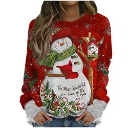 Lazzboy Store Sweatshirt Damen Pullover Weihnachten Katze Weihnachtsbaum Langarmshirt Oberteil Weihnachtspullover Christmas Xmas Bluse Frauen Shirt Langarm Lockere Shirts ( X-Rot,L ) von Lazzboy Store