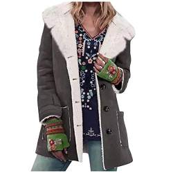 Lazzboy Wintermantel Damen Einfarbig Frauen Drehen Kragenknöpfe Mit Kapuze Langarm Shaggy Jacke Long Coat Mantel Revers Für Lose Outwear Tasche Reißverschluss Winterjacke (Dunkelgrau,S) von Lazzboy Store