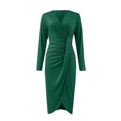 Kleid Damen Festlich V-Ausschnitt Und Taille Schmales Langarmkleid Einfarbig V-Ausschnitt Glitz Cocktailkleid Knoten Abendkleid Elegant Langarm Winter Mit Hohem Schlitz (Grün,XL) von Lazzboy