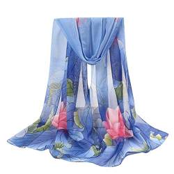 Lazzboy 160 * 50cm Frauen Blumen Druck Lange Weiche Verpackungs Schal Simulations Silk Seidenschal Damen Seidentuch Hohe Halstuch Tuch Als Stola Pashmina Langer (Blau) von Lazzboy