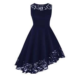 Lazzboy Asymmetrische Oansatz ärmelloses Kleid 1950er Rockabilly Kleider Damen Retro Spitzenkleid Cocktailkleid Abendkleid(Blau,5XL) von Lazzboy