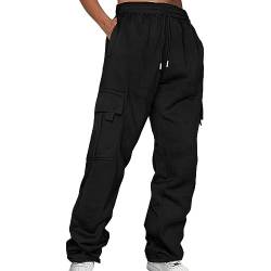 Lazzboy Cargohose Damen Baggy Einfarbig Weite Hose Hip Hop Jogginghose Streetwear Freizeithose Mit Gummizug Oversized Vintage Weites Bein Sweathose Cargo Lange Hosen (Schwarz,5XL) von Lazzboy