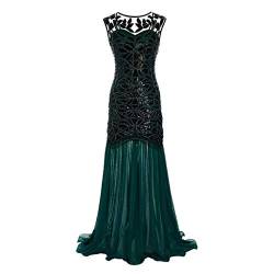 Lazzboy Damen Abendkleid 20er Jahre Kleid Pailletten Maxi Langes Ballkleid(Grün,2XL) von Lazzboy