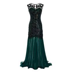 Lazzboy Damen Abendkleid 20er Jahre Kleid Pailletten Maxi Langes Ballkleid(Grün,M) von Lazzboy