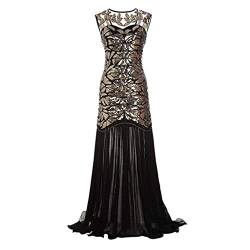 Lazzboy Damen Abendkleid 20er Jahre Kleid Pailletten Maxi Langes Ballkleid(Schwarz,XL) von Lazzboy