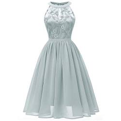 Lazzboy Damen Kleid Sommer Elegant Kleider Spitzenkleid Knielang Festlich Hochzeit Partykleid Rockabilly Retro Cocktailkleid Sommerkleid Ärmellos Großes Lose Langes Dress (S-Grau,M) von Lazzboy