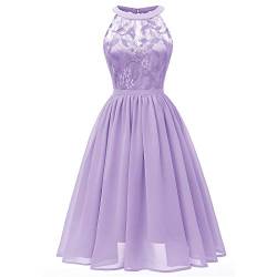 Lazzboy Damen Kleid Sommer Elegant Kleider Spitzenkleid Knielang Festlich Hochzeit Partykleid Rockabilly Retro Cocktailkleid Sommerkleid Ärmellos Großes Lose Langes Dress (S-Lila,M) von Lazzboy