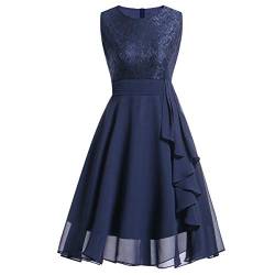 Lazzboy Damen Kleid Sommer Elegant Kleider Spitzenkleid Knielang Festlich Hochzeit Partykleid Rockabilly Retro Cocktailkleid Sommerkleid Ärmellos Großes Pendel Lose Langes Dress(Blau,2XL) von Lazzboy